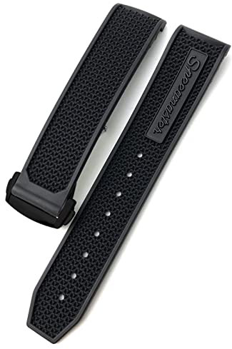 COEPMG Für Omega Speedmaster Uhrenarmband Edelstahl Faltschließe 20 mm 21 mm 22 mm Gummi Silikon Armband (Farbe: Schwarz Schwarz, Größe: 20 mm)