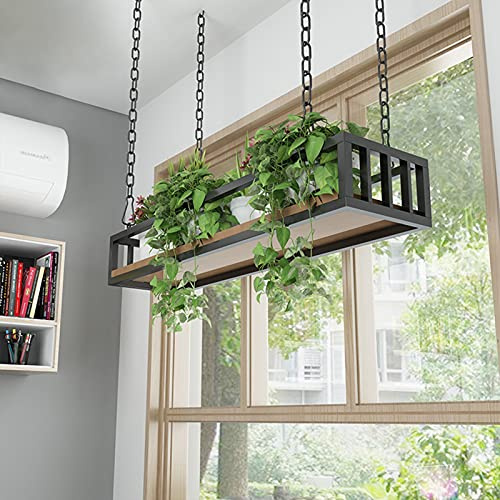Liyadolaam Hängende Pflanzenregale für die Decke, Blumentopfständer, Dekorationsregale mit Eisenkettenartikeln und schwebendem Hängekorb aus Holzboden, Küchenregal, Weinhalter (Size : 100x25x15cm)