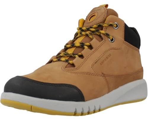Geox J AERANTER Boy ABX Ankle Boot, Brown/DK Yellow, 34 EU