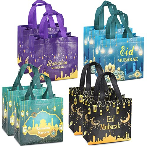 Aviski 8PCS Eid Mubarak wiederverwendbare Geschenktaschen, Ramadan Mubarak Party Taschen, Multifunktionale Non-Woven Eid Taschen für Geschenkverpackung, Ramadan Kareem Party Supplies, 23×22×11cm