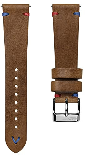 WatchGecko Vintage Simple Handmade Certified Genuine Italian Leather Replacement Watch Strap. Stilvolles & langlebiges Herrenarmband. Einfach doppelt genäht. Hellbraune Pepsi, 22 mm