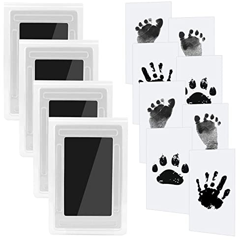 4pcs Kit Empreinte Pieds et Mains Bébé Enfant Empreinte Clean Touch Tampons Bébé Empreinte de Main Empreinte,Empreintes Bébé L'encre Sûre est Inoffensive Bébé Garçon Fille Sans Contact Tampon Encreur