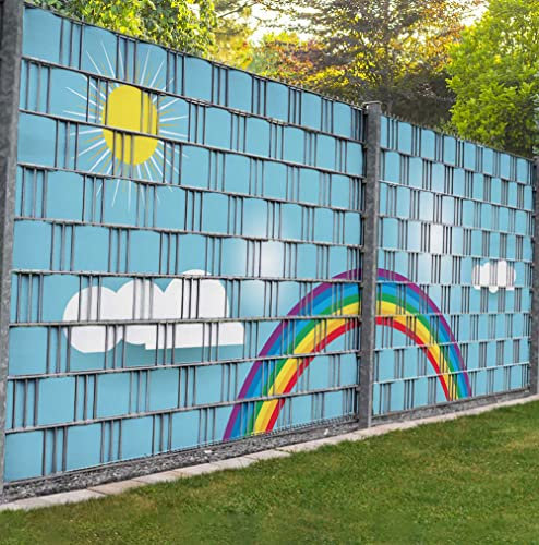 Displayhersteller MyMaxxi Zaunsichtschutz - Regenbogen Vogel - Sichtschutzstreifen für Doppelstabmattenzaun - Windschutz Sonnenschutz Blickdicht - Sichtschutz Garten Teil2-9 Streifen - 250x180cm