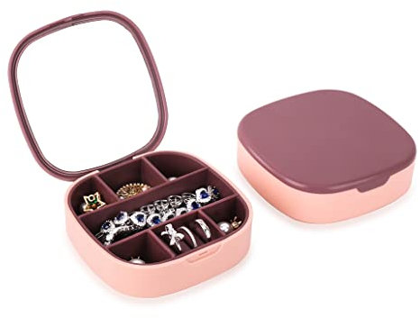 iSuperb Schmuckkästchen Mädchen mit Spiegel, Schmuckkästchen Reise Klein Schmuckschatulle Silikon Schmuckbox Mini Schmuckkoffer für Ringe Ohrringe Halskette Small Travel Jewelry Box (Rosa+ Lila)