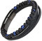 genac Neuf Herrenarmband aus 6mm Natursteinperlen und Echtleder Hochwertiges, mehrfach gewebtes Leder mit abnehmbarem Magnetverschluss aus Edelstahl zur einfac (Blau)