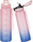 Seekua Sport Tritan Trinkflasche 1l mit Strohhalm & Zeitmarkierung, Große Wasserflasche mit Uhrzeit, Kohlensäure Geeignet Sportflasche für Fahrrad, Fitness, Gym, 2 Deckel, 1 liter