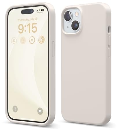 elago Flüssig Silikon Case Kompatibel mit iPhone 15 Hülle, Premium Silikon Handyhülle, Ganzkörper Schutzhülle [4 Lagige Stoßfeste Struktur], Kratzfestes Weiches Mikrofaserfutter (Taupe)