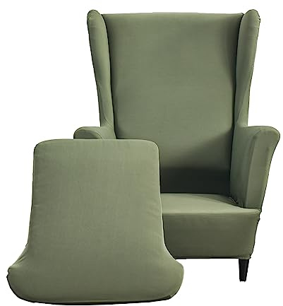 CRFATOP Polyester Wing Chair Covers 2 Piece Stretch Wingback Chair Slipcover Solid Wingback Armchair Covers with Elastic Bottom for Living Room Bedroom Wingback Chair,Green