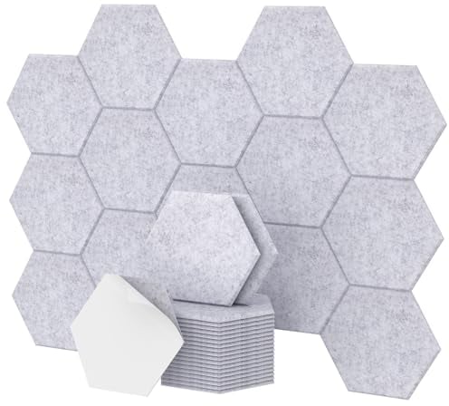 TONOR Lot de 36 Panneau Acoustique Mural Autocollante, 30 x 26 x 1cm Panneau Acoustique à Haute Densité, Mousse Acoustique Hexagonal Isolant Phonique pour Studio, Bureau, Chambre, Salon, Gris Clair