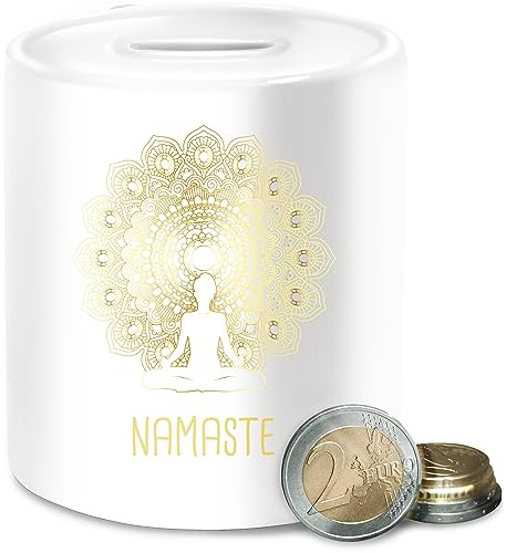 Spardose - Spardosen - Namaste Yoga Chakra Mandala - Unisize - Weiß - Geschenke für Fans Meditation Joga Motiv Keramik Wellness Yoga+spardose Alles mit geldgeschenk spirituell Motiven