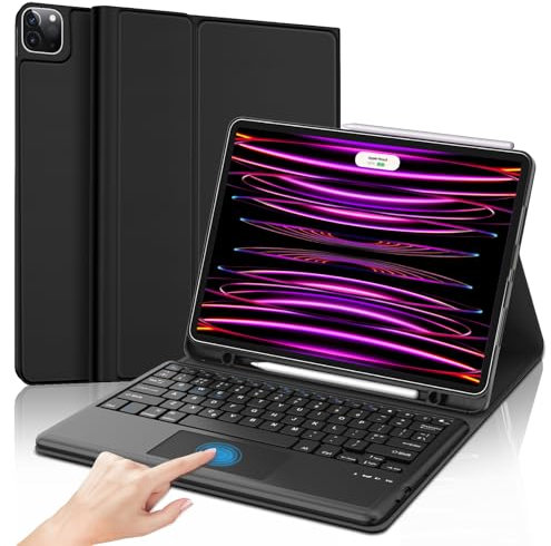 SENGBIRCH Keyboard Case for iPad Pro 12.9 2022 6th Generation, Detachable Trackpad Keyboard Case for iPad Pro 12.9 Inch 2022 2021/2020/2018 5th Gen/4th Gen/3th, Black