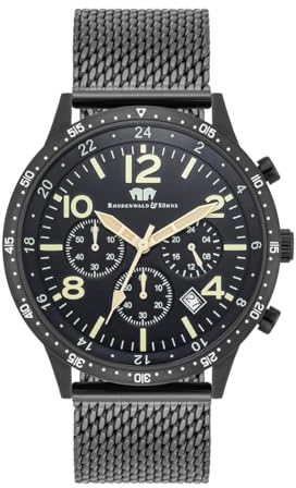 Rhodenwald & Söhne Herren Uhr analog Quarzwerk Chronograph mit Edelstahl Armband schwarz 10010446