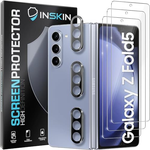 Inskin Tempered Glass Protector for Samsung Galaxy Z Fold 5 5G 7.6 inch [2023] - 3+3 Pack, Screen + Camera, Case-Friendly