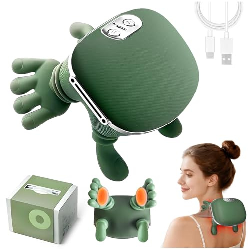 4D Neck and Shoulder Massager with Heat, Shiatsu Back Massager Hand-Shaped Kneading, 3 Modes & 2 Heat Levels, Portable Electric Massager for Neck Pain Relief, Gifts for Men Women, Green