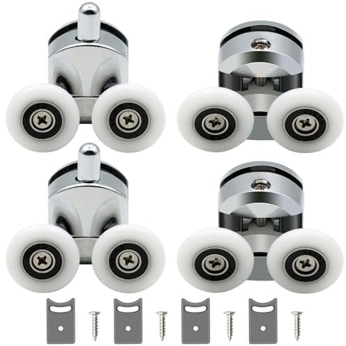 SPOKKI 4pcs 25mm Shower Rollers, ABS+Aluminium Alloy Wheels for 4-6mm Glass, Curved Door Rollers for Home/Hotel Use