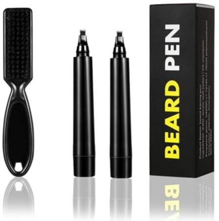 KARLOR Bartfüller Stift Set, 2 Bartfüllerstift mit Bartbürste, Schwarz Bartstifte Augenbrauenstifte Wasserdicht Effektive Verbessern Gesichtshaar Bartstift für Schnurrbart & Augenbrauen