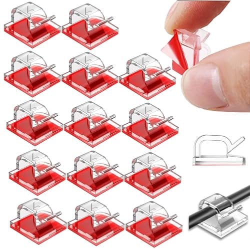 FENGZIZH 60 Pcs Self adhesive Cable Clips, Outdoor Light Wire Clips Cable Tidy Hooks Cord Organiser Holder for Cable Management, Christmas Hanging Decorations Fairy Light, Transparent (Large)
