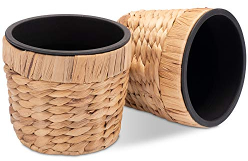 Decorasian Lot de 2 pots de fleurs ronds tressés en jonc de mer avec insert en plastique pour planter - Pot de fleurs - 2 pièces - 16 cm