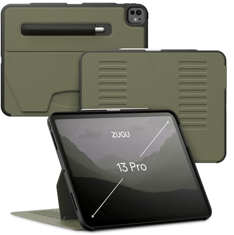 ZUGU iPad Pro 13 Zoll Hülle (M4) 2024 schlanke Schutzhülle 10 Winkel-Ständer magnetisch, Aufladen iPad Stiftes Auto Sleep/Wake Up [ Pro13 Olivgrün ]