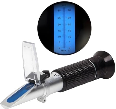 QUMOX Refractometer for Brix Testing, 0-32% Scale with ATC, Ideal for Early-Stage sap Monitoring, Fruit Juice, Wine, and Brewing.