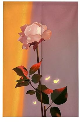 Türvorhang Gelbe Schmetterlingsrose Türvorhang Insektenschutz Polyester Raumteiler Vorhang mit Teleskopstange Vorhang Kurz Küchenvorhang Fliegenvorhang Terrassentür Waschbar Tür Vorhang 80x120cm
