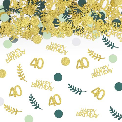 TUZELIYA 40. Geburtstag Deko Set - Konfetti Gold Grün 200 Stück, Tischdeko für Frauen Männer, Streudeko
