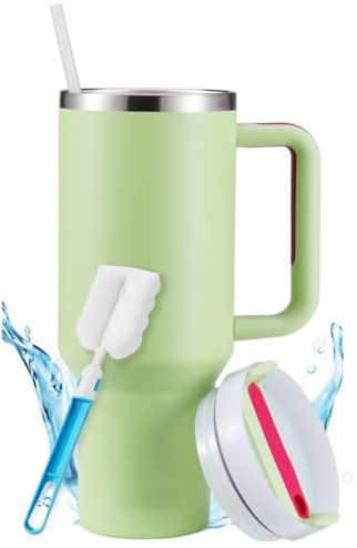 Temede Tazza termica con cannuccia e manico, 40 oz/1,2 l, grande tazza con coperchio e cannuccia, tazza da caffè da go, in acciaio inox, portatile, per bevande calde fredde