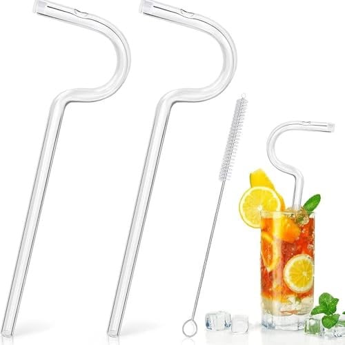 2pcs Wrinkle Straw, Reusable Drinking Straws with Cleaning Brush, Sideways Straw,Lip Wrinkle Straw- Perfect For Milk, Tea, Juice, Cafe