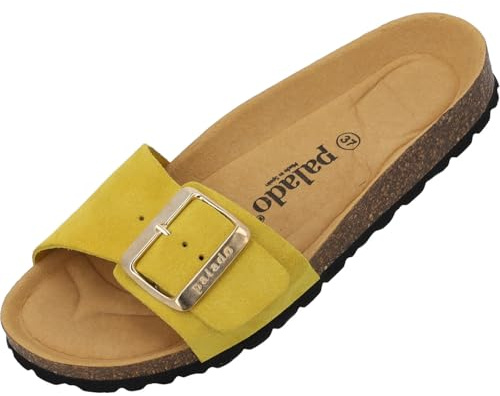 Palado Pantoletten Damen Malta EGS Mono Velours - modische Sandalen Made in Spain - elegante Hausschuhe mit Kork-Fußbett - bequeme Sommerschuhe