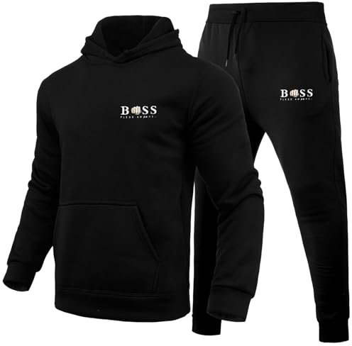 DUHENWU Jogging Set für Herren Trainingsanzug Set Regular Fit Sport Anzug 2 Teilig Jogginganzug Winter Gepolstert Tracksuit mit Hoodie und Jogginghose Sportanzug Jungs Hip Hop Streetwear