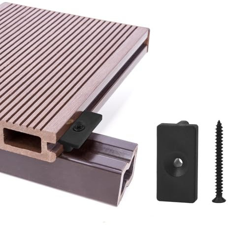 JJWNMLL Verbund-T-Clips, 200 Stück, 6 mm, versteckte Befestigungselemente/Kunststoffbefestigungen für Terrassendielen, Befestigungsbrett-Clip mit schwarzen Schrauben (200 Stück, T-Clips aus