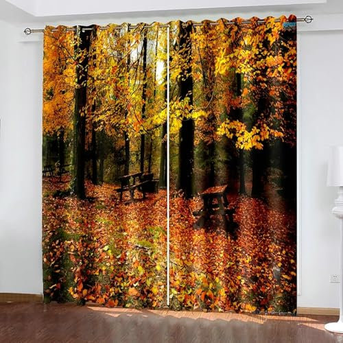 Bishilin Verdunklungsvorhänge mit Ösen, Vorhänge Blickdicht 2er Set 96x160CM Herbst Ahorn Wald Gardinen Verdunklung Kinderzimmer Jugendzimmer