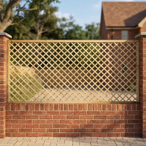 Diamond Fence Panel Topper 6ft x 3ft Framed Garden Trellis Wooden 5pk | 182.8cm x 90cm, Decorative Lattice, Wall-Mount or Add Extra Height & Privacy, Treated, Ideal Support for Plants & Vegetables