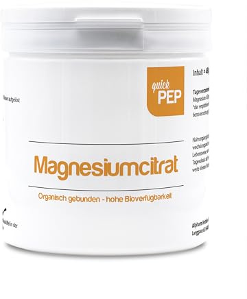 quickPEP Magnesiumcitrat Pulver hochdosiert 450g Vegan - 100% Magnesiumcitrat, Ohne Zusätze & mit hoher Bioverfügbarkeit, Trägt zum Erhalt normaler Muskelfunktion & Knochen bei