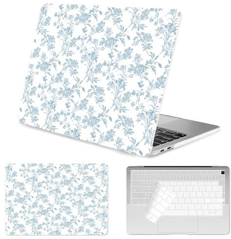 Seorsok Kompatibel mit MacBook Air 13 Zoll Hülle 2022 2021 2020–2018 Release A1932 A2179 M1 A2337 Touch ID, elegante salbblaue Blume, Kunststoff-Hartschale mit Tastaturabdeckung, blühendes