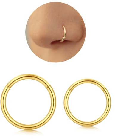 Longita 2 Stück Nasenpiercing Ring Gold 0.8mm 20G - 316L Edelstahl Clicker 7mm Nasenring - Nahtlose Präsenz Piercing für Septum Helix Tragus Conch Lippe Knorpel Segmentring Set Damen Herren