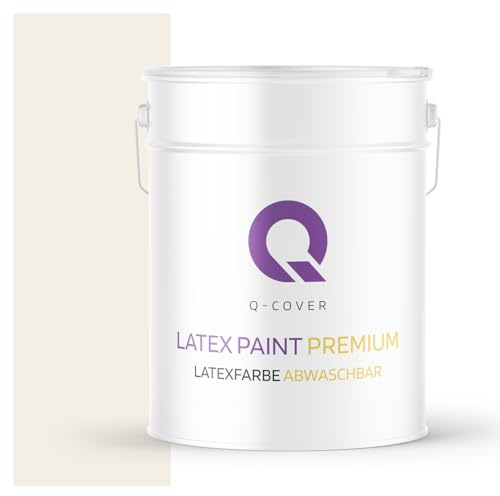 Q-COVER Latexfarbe Abwaschbar 10L (ca.70m2) Weiß-beige Farbton Innenfarbe Wandfarbe Deckenfarbe Klasse 2 Mattfarbe Für Allergiker Scheuerfest Geruchlos Frei Von Voc