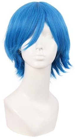 MapofBeauty 12 Inch Women Short Straight Cosplay Costume Wig (Mixed Blue) | 30 cm Wig, Men, Side Bangs