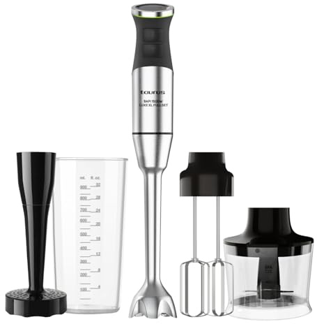 Taurus Bapi 1500 Luxe XL – Stabmixer 1500 W | XL-Edelstahlstab | 20 Geschwindigkeiten + Turbo | Doppelt wirkende Klingen | Zubehör inklusive