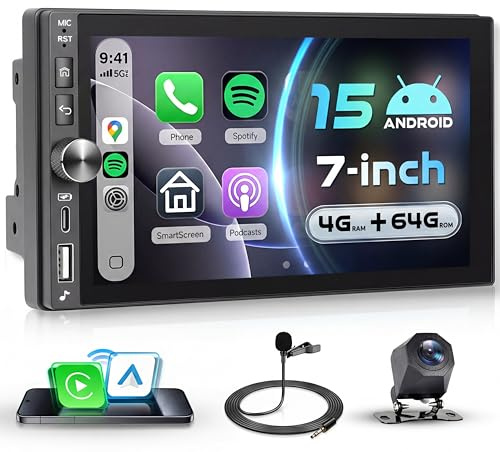 VECHTEL 4G+64G Android 15 Autoradio 2 Din, 7 Zoll Incell HD Touchscreen mit Drahtlos Carplay Android Auto, Bluetooth EQ FM RDS Radio GPS Wi-Fi, Spiegeln USB/Typ-C, Unterstützt Rückfahrkamera