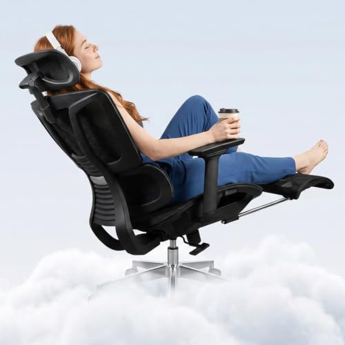 MELOKEA Fauteuil de Bureau à Repose-Pieds, Chaise Ergonomique Accoudoirs 4D | Inclinable 4 Positions, Appui-tête 3D, Siège Réglable en Profondeur, Dossier Haut, Idéal pour Télétravail et Gaming