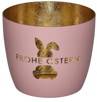 Giftcompany Madras Windlicht M Frohe Ostern rosa/Gold 8,5cm