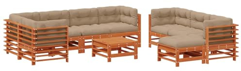 vidaXL Garten-Lounge-Set 10 pcs Wachsbraun Massives Kiefernholz, Garten und Terrasse, modernes Loungeset, modulare Sitzgelegenheiten, Robustes Outdoor-Vergnügen, Entspannung aus Kiefernholz