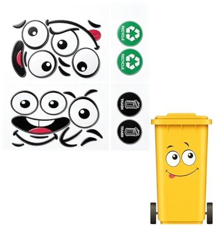 4 Pcs Funny Bin Stickers for Wheelie Bins,Waterproof PVC Emoji Face Cartoon Wheelie Bin Stickers Decals,Hilarious Garbage Trash Can Sticker Set,for Kitchen Dustbin Lid Refrigerator Wall Laptop Decor