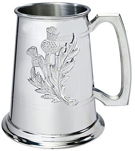 I LUV LTD Zinnbecher Handgemacht Schottische Distel Feines Englisches Zinn 1pt