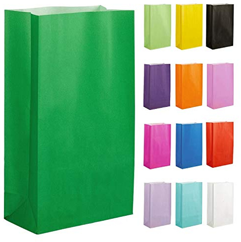 Thepaperbagstore 50 Green Paper Party Bags 14x24.5x7cm Gift & Sweet Bags | Strong recyclable kraft paper bags ideal for party favours, sweets, gifts, treats and special events