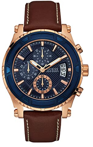 GUESS Herren-Armbanduhr 46MM Armband Leder GEHÄUSE Edelstahl Quarz U0673G3