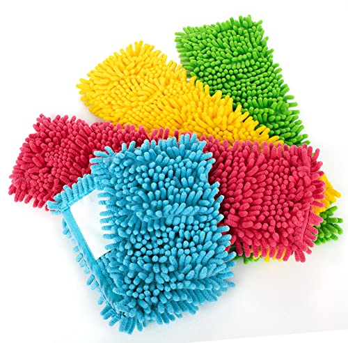com-four® 4X Ersatz-Bezug für Bodenwischer - Wischbezug aus Microfaser Chenille zur gründlichen Reinigung Ihrer Wohnfläche (04 Stück - blau/pink/gelb/grün)