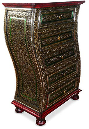 livasia Asiatischer Schrank aus Massivholz mit Glasmosaik – 50x30x85cm – Handgeschnitzte Kommode in edler Optik aus Akazienholz, hochwertig und nachhaltig hergestellt in Thailand