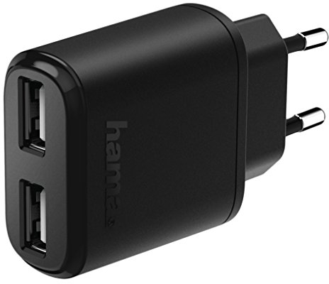 Hama 2-Fach 173623 USB-Ladegeraet Steckdose Ausgangsstrom (max.) 2400mA 2 x USB, Schwarz